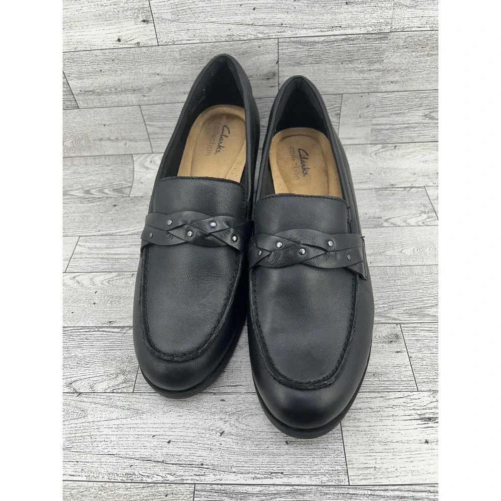 Clarks Collection Shoes Womens Size 10 Black Loafer Heels Ultimate‎ Comfort Work